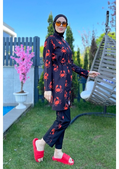 Parasut Tam Kapalı Tesettür Mayo R080 Yengeç Siyah