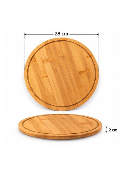Porsima Pbt-342 360 Derece Döner Bambu Sunum Tepsisi 28 Cm - Yuvarlak Ahşap Peynir, Pasta & Kahvaltı Sunum Tahtası