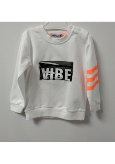 Haknur Bebe Haknur Önü Cepli Vıbe Baskılı Kolu Şeritli Erkek Bebek Sweatshirt 6-24 Ay Ekru