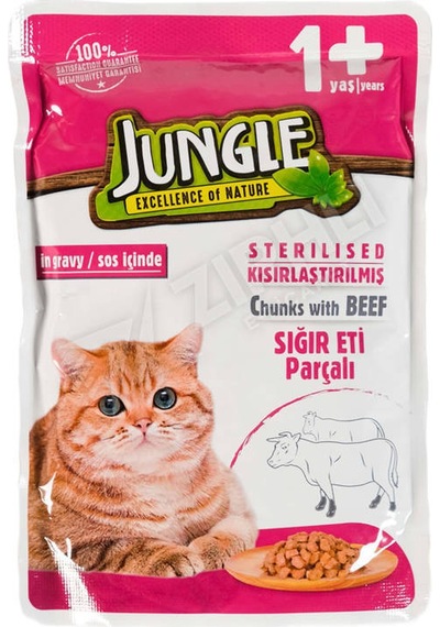 4 Adet Jungle Pouch Dana Eti Parçalı Kısır Kedi Maması 100 Gr