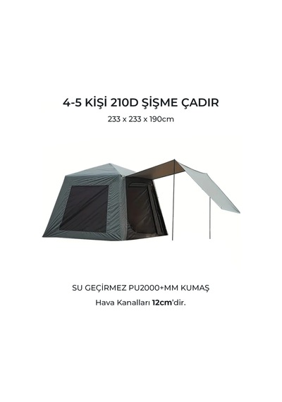 Tenteli Oxford Kumaş Şişme Çadır 4-5 Kişilik 233x233x190cm Haki