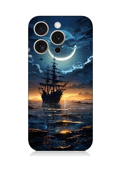 Apple Uyumlu iPhone 15 Pro Max Gece Gemi Desenli Silikon Kılıf Silikon