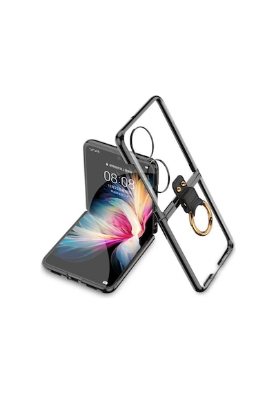 Huawei P50 Pocket Kılıf Yüzüklü Şeffaf Kıpta Kapak