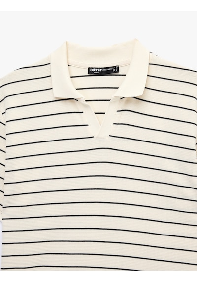 Koton Regular Fit Kısa Kollu Pamuklu Çizgili Polo Yaka Tişört Antrasit Çizgili 6sam10390mk