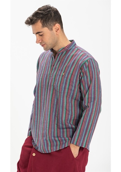 Uzun Kol Şile Bezi Hakim Yaka Erkek Tshirt Mor Çizgili 3072