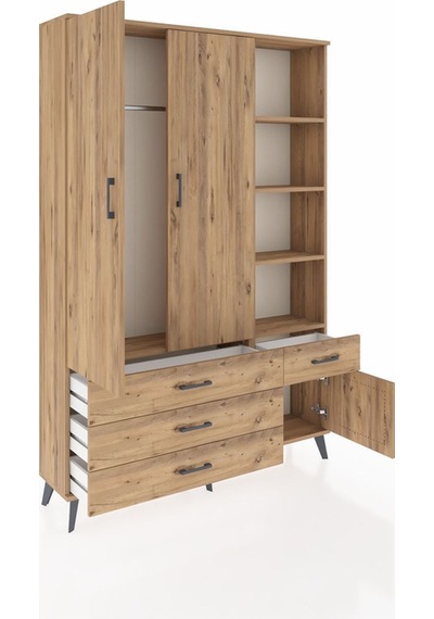 Arges Dolap 5 Raflı 4 Çekmeceli Tek Askılı 132x30x195 Çam-çam/çam Atlas Çam/atlas Çam Arges Dolap 5 Raflı 4 Çekmeceli Tek Askılı 132x30x195 Çam-çam/çam Atlas Çam/atlas Çam