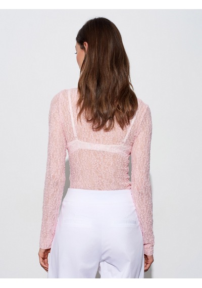 Dilvin 32764 Kayık Yaka Dantel Top-açık Pembe