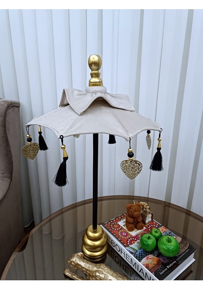 Handmade Dekoartif Bali Şemsiye Krem Kadife 60 Cm 09 Bali