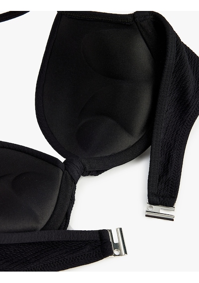 Koton Kalp Yaka Dokulu Fiyonklu Push-up Bikini Üstü Siyah 6sak10068mm