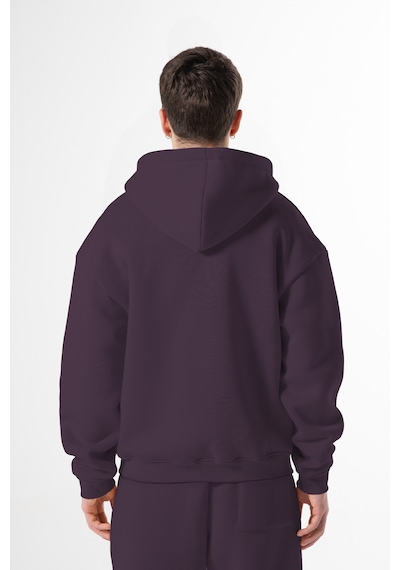 Flaw Nakışlı Zip Hoodie-28828 Mürdüm