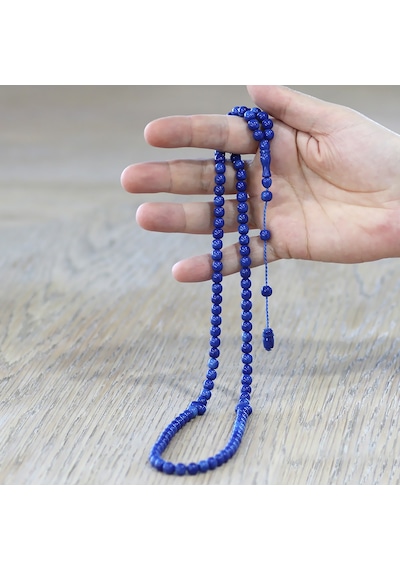 Tesbihname Ateş Kehribar Namaz Tesbihi - Sistemli - Mavi Renk - Özel Kesim