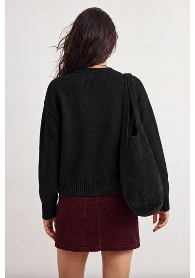Maison Velora Kadın Siyah Bisiklet Yaka Oversize Basic Triko Kazak Siyah 923600247 Siyah