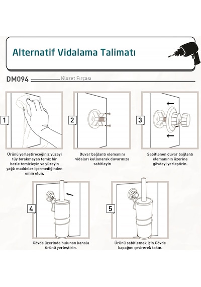 Teknotel Vakumlu Paslanmaz Tuvalet Fırçası Krom Dm095
