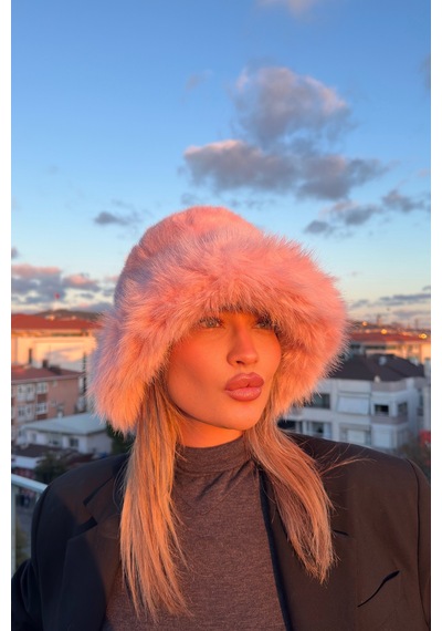 Mollycrush Suni Kürklü Peluş Bucket Kalpak Şapka Luxury Kadın Pembe Rus Slav Tarzı Pembe