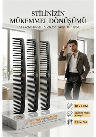 3'lü Profesyonel Stil Tarağı - İkonik Siyah Zarafet 723059