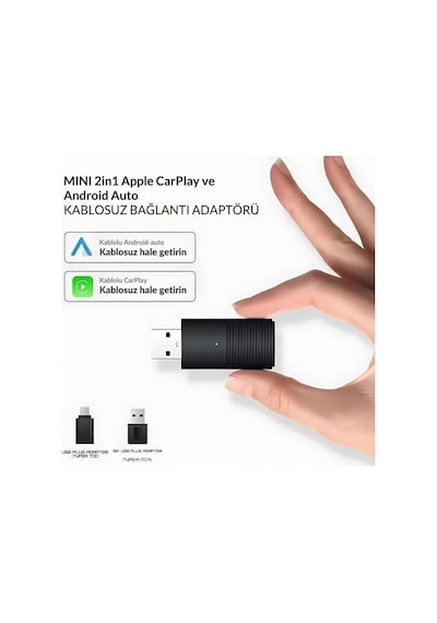 Everbox Mini Pro Duo Kablosuz Apple Carplay Ve Android Auto Adaptörü, 2'si 1 Arada, 5ghz Wifi, 90 Usb Çevirici Aparat, Tip-c Giriş Aparatı Hediyeli