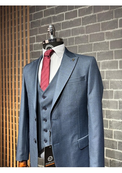 Dupont Classics Dupont Erkek Slim Fit 6 Drop Filafil Viskon Sivri Yaka Çift Yırtmaç Yelekli Takım Elbise Açık Lacivert Dupont Classics Dupont Erkek Slim Fit 6 Drop Filafil Viskon Sivri Yaka Çift Yırtmaç Yelekli Takım Elbise Açık Lacivert
