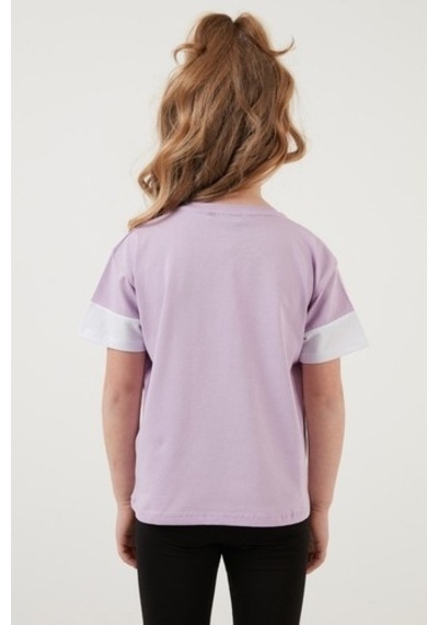 Lela Pamuklu Baskılı Bisiklet Yaka Kız Çocuk T Shirt 6211038 Lila