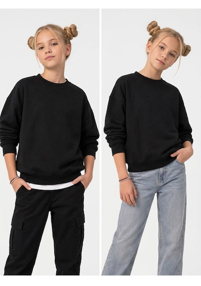 Seabubbles Baskısız Basic Çocuk Sweatshirt SIYAH