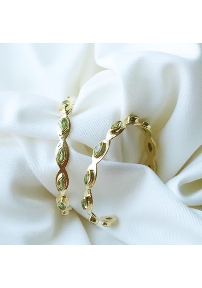 Peridot Taşlı Mekik Modeli Gold Kaplama Gümüş Halka Küpe Gümüş