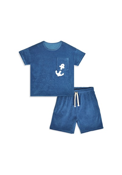 Denokids Erkek Çocuk Takım Havlu Kumaş Oversize T-shirt & Şort – Çapa Takım 7-12 Yaş