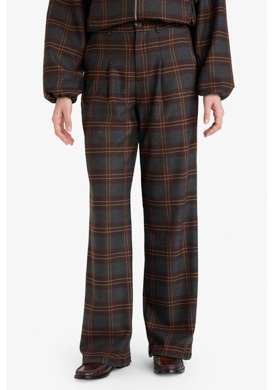 Defacto Wide Leg Çift Cepli Normal Bel Düz Paça Kareli Pantolon G8259ax25wnbn267 Kahve-bn267