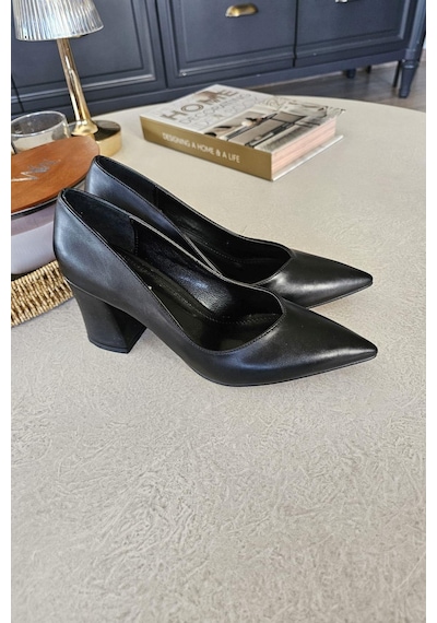 10 1817 Topukla Kadın Kalın Topuklu Stiletto Ayakkabı Siyah