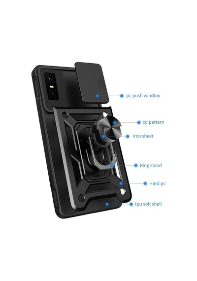 Tr Infinix Gt 30 Pro İle Uyumlu Kaze Tora Kamera Korumalı Sürgülü Yüzüklü Armor Military Tank Kızaklı Kılıf