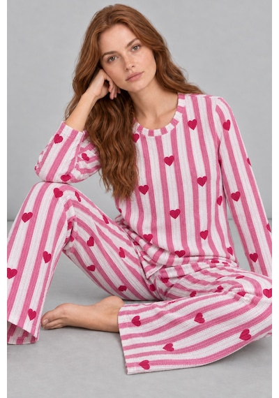 Fit Women Kadın Kalpli Rahat Kalıp İkili Pembe Pijama Takımı 4768