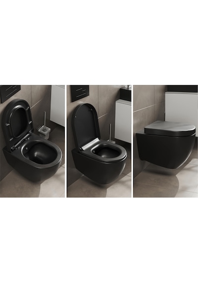 Aqua Bagno Voca Asma Klozet 54 Cm. , Mat Siyah -set 2 Parça -dp Kapak Dahil Siyah