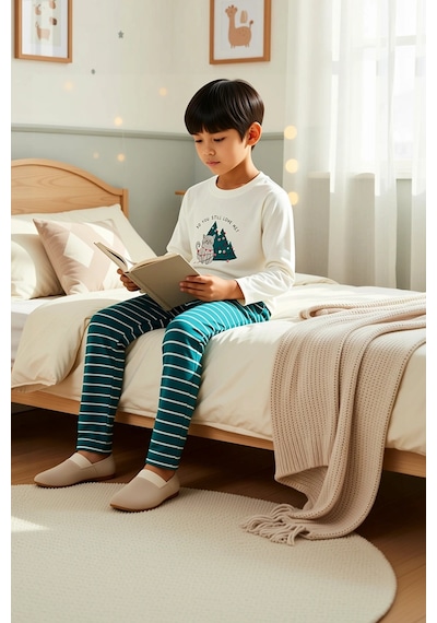 Benerly Unisex Çocuk Bisiklet Yaka Standart Kol Uzun Kollu Regular Kalıp Yeşil