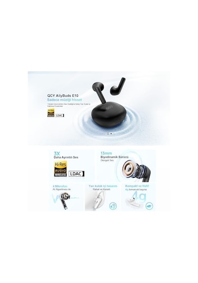 Qcy Ailybuds E10 Bluetooth Kulaklık - Hires - Ldac - Çift Cihaz - Oyun Modu 4 Mics Enc Kulakiçi Kulaklık Siyah