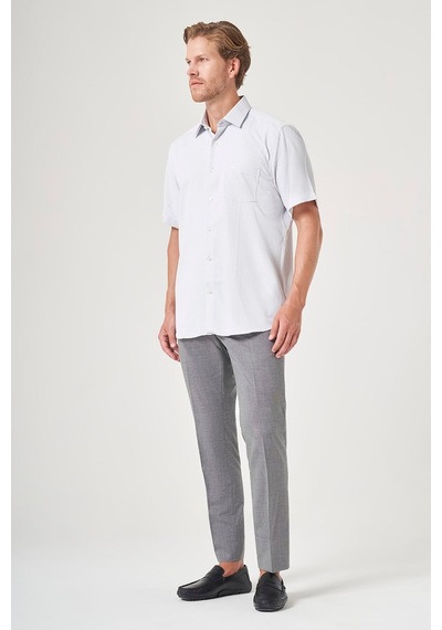 İmza Beyaz-gri Sert Yaka Kısa Kol Cepli Comfort Fit Pamuklu Gömlek 1004260189 Beyaz - Gri