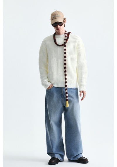 Vamos Oversize Basic Triko Kazak Kemik