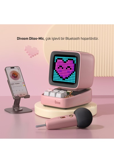 Divoom Ditoo-5m Karaoke Mikrofonlu Bluetooth Hoparlör Ve Ses Kayıt Özellikli Lovelock  Seti, P