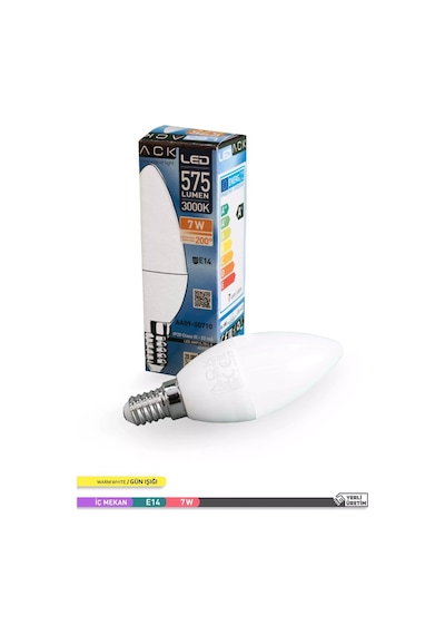 ACK LED Mum Ampul 3000K Gün Işığı 220V 7W E14