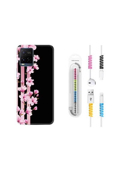 Vivo V21E Kılıf Kablo Koruyuculu Pink Flowers 3 1393
