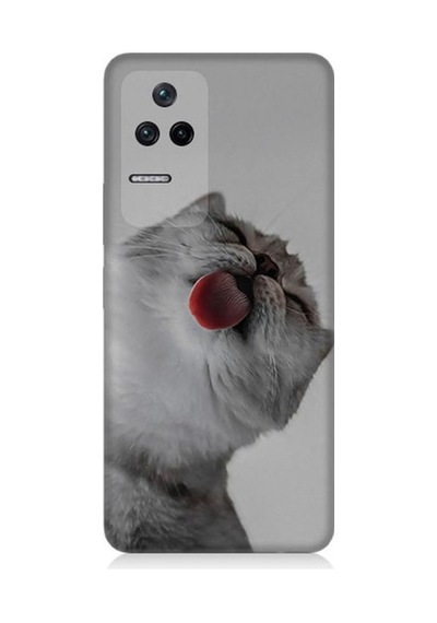 Xiaomi Poco F4 Uyumlu Dilini Çıkaran Kedi Desenli Silikon Kılıf