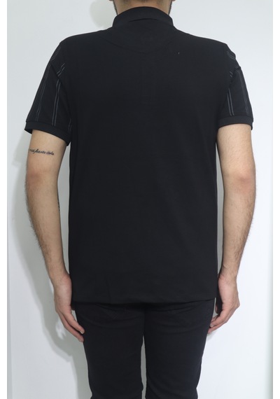 Santa Dmctekstil Erkek İnce Çizgili Spor Kesim Rahat Kalıp Polo Yaka T-shirt Siyah