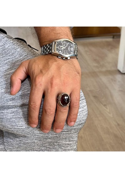 Gerçek Doğal Taş Yüzük - El Yapımı 925 Ayar Gümüş Yüzük - El Yapımı Yüzük Granat Gümüş