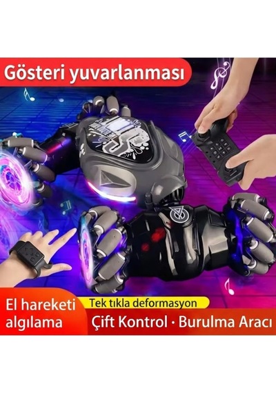 El Hareket Sensörlü Uzaktan Kumandalı Akrobat Araba 4x4 Işıklı Müzikli Çift Yönlü Drift Stunt Car Mavi