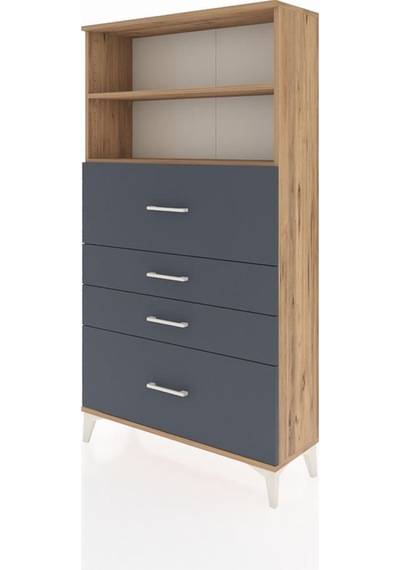 Arges Dolap 2 Raflı 4 Çekmeceli 88x30x163 Çam-antrasit Atlas Çam