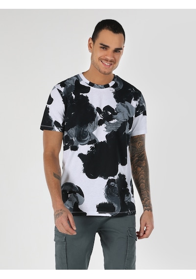 Colin'S Regular Fit Bisiklet Yaka Desenli Beyaz Erkek Kısa Kol Tişört Cl1063162_Q1.V1_Ofw