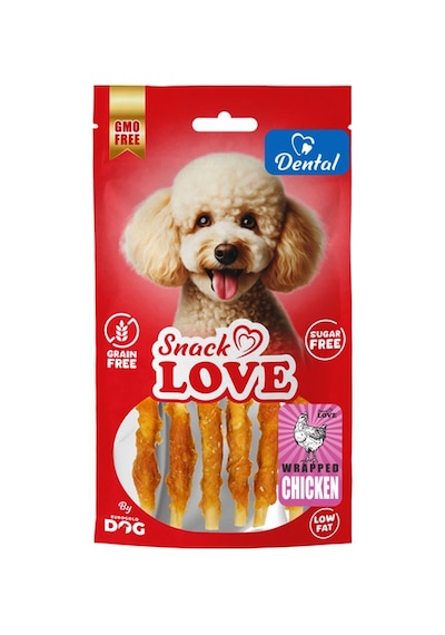 Snack - 908 - Love Köpek Ödülü Dental Ve Eğitim Burgulu Çubuk Üzerine Sarılı Tavuk Eti 10 Cm - Spt-gld - 70 Gr