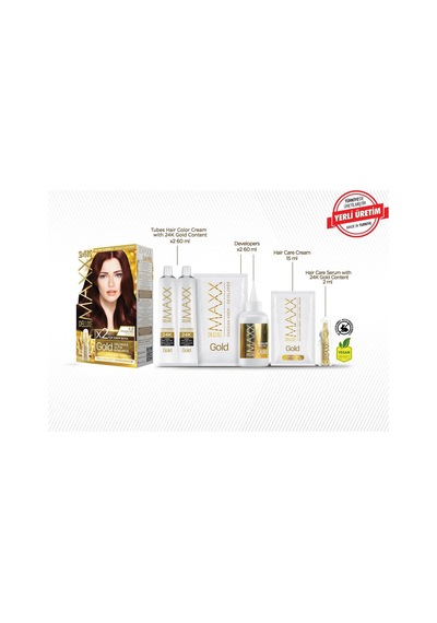 Gold Serisi 24k Altın Parçacıklı Serum İle 1 Kutu 2 X 50 Ml Ve Geliştiriciler Saç Boyası Kestsane Kızılı 4.6
