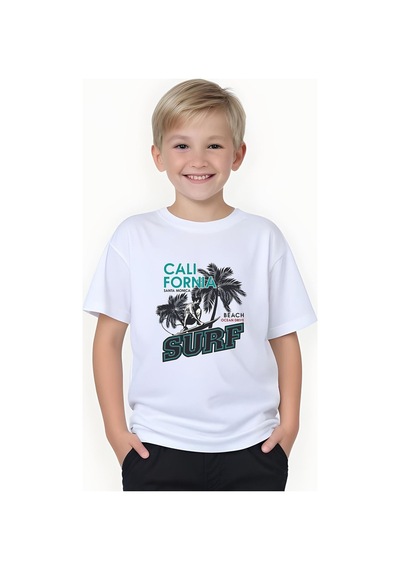 Fyk Kids Erkek Çocuk Yazlık Surf Baskılı Alt-üst Takım Beyaz