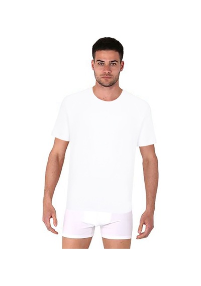 Thermoform Bambu Erkek Bisiklet Yaka Tişört Kısa Kollu Fanila Atlet Ve Boxer Şort Seti Beyaz Çok Renkli