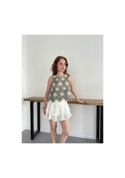 Verymoda Nakışlı Kolsuz Bluz D2872 Haki