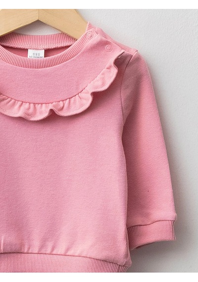 LC Waikiki Lcw Baby Pembe Bisiklet Yaka Uzun Kollu Kız Bebek Sweatshirt 2'li Pınk