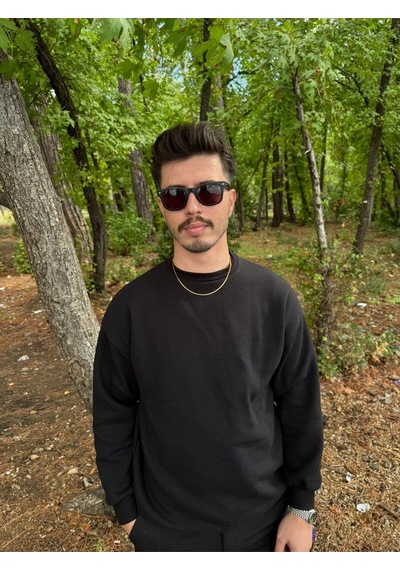Erkek Oversize Bisiklet Yaka Basic Sweatshirt SIYAH